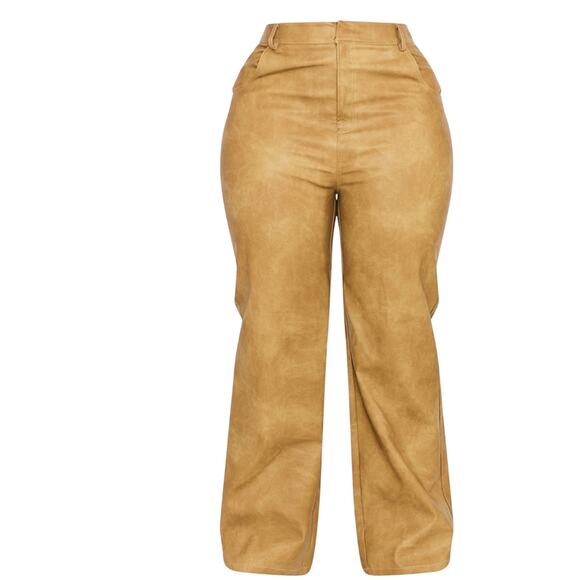 PrettyLittleThing Plus Olive Washed Faux Leather Straight Trousers Size 18 NWT - Picture 5 of 14